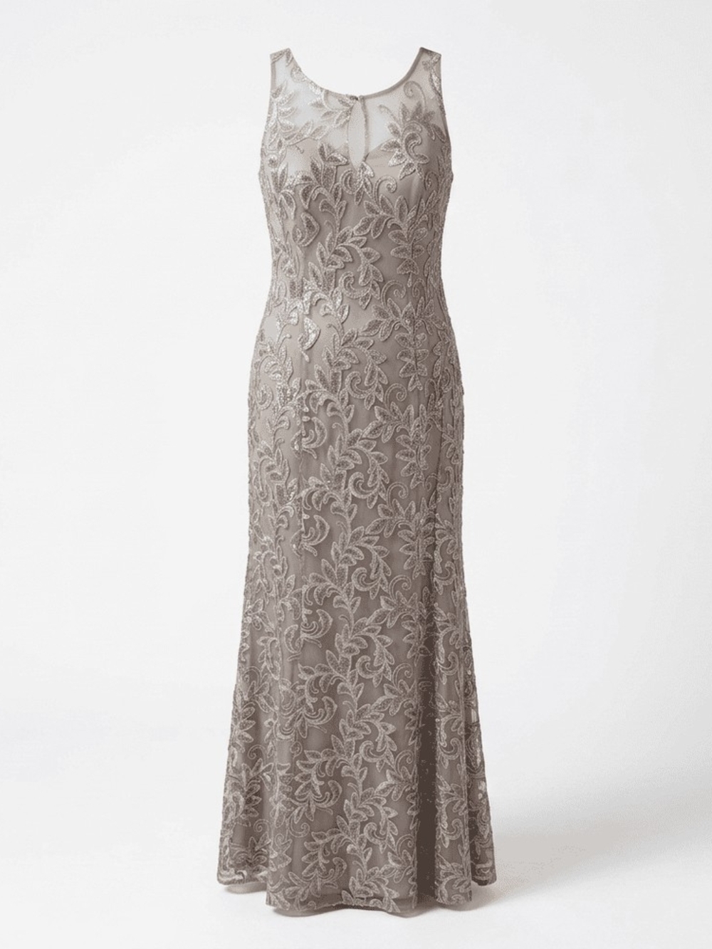 Champagne Lace Evening Gown Sleeveless Formal Dress Mother of the Bride Size 12
